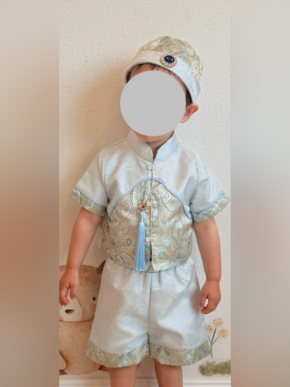 Light Blue Paisley Toddler Hanfu Set with Tassel